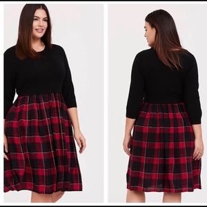 TORRID BLACK SWEATER TO PLAID WOVEN CHALLIS DRESS
